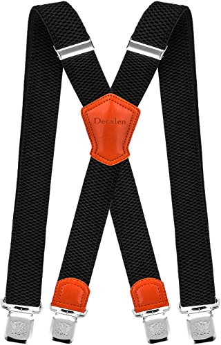 Decalen Mens Suspenders Very Strong Clips Heavy Duty Braces Big and Tall X Style (Black 1)