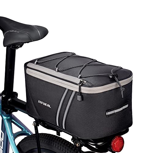 JXFUKAL Rear Bike Rack Bag with Rain Cover, 7L/9L/10L/12L Waterproof Bicycle Ebike Saddle Bag Cycling Pannier Trunk Carrier with Reflector & Adjustable Cord for Commuter Travel Outdoor