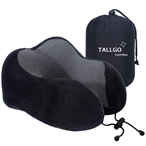Travel Pillow, Best Memory Foam Neck Pillow Head Support Soft Pillow for Sleeping Rest, Airplane Car & Home Use (Black)