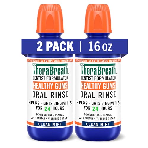 TheraBreath Healthy Gums Mouthwash Clean Mint, Antigingivitis, Dentist Formulated, 16 Fl Oz (2-Pack)