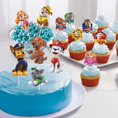 Paw Patrol Adventures Dessert Decorating Kit - 10.5' & 3.75' (12 Pcs) - Colorful Assorted Design Paper Toppers for Kids Themed Parties & Birthdays