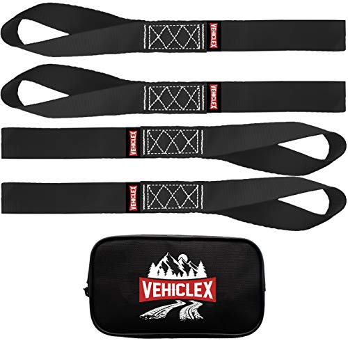 Vehiclex Soft Loop Motorcycle Tie Down Straps 1.5 x 18 inches - Black - 10000 lb Load Capacity - 4 Pack Tie-Down Loops in Storage Bag – Secure Trailering of Bikes, ATV, UTV, Lawn Equipment