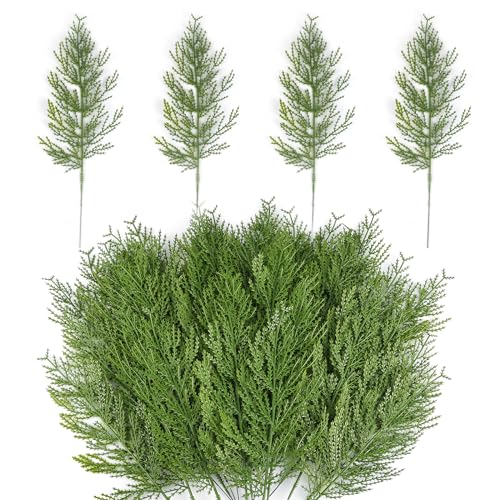 Hananona Artificial Pine Branches,40 Pcs Christmas Faux Cedar Stems, Artificial Faux Cedar Branches, Fake Christmas Greenery Pine Picks for Wreath Craft DIY Home Kitchen Decorations (40, Green)