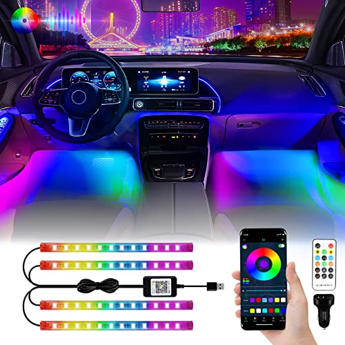 YM E-Brightt RGB LED Strip Lights for Car App Control with Remote Led Lights car Interior with Charger Music Sync Under Dash Footwell Neon Lighting Kit w/USB Cable DC 12V