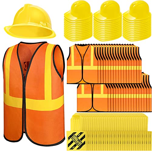 Hillban 108 Pcs Construction Vest for Kids Birthday Party Supplies Including 36 Tote Bags, 36 Construction Vests and Hats for Construction Theme Party Favor Costume Dressing up Decorations
