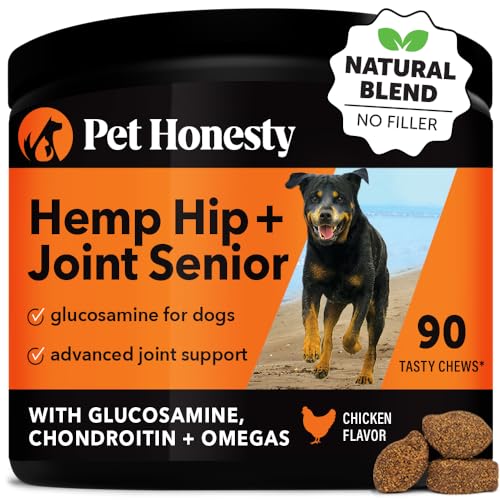 Pet Honesty Senior Hemp Hip & Joint Support, Hemp for Dogs, Mobility Supplement for Senior Dogs, Hemp Oil & Powder, Glucosamine, Collagen, MSM, Green Lipped Mussel, Helps Discomfort (Chicken, 90)