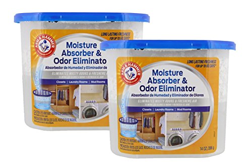 Arm & Hammer Moisture Absorber & Odor Eliminator 14oz Tub, 2 Pack - Eliminates Musty Odors & Freshens Air for Closets, Laundry Rooms, Mud Rooms