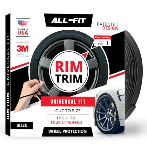 All-Fit Rim Trim Wheel Protection Strips for Curb Rash and Wheel Scratch Prevention – Made in The USA – Universal Fit (Black)