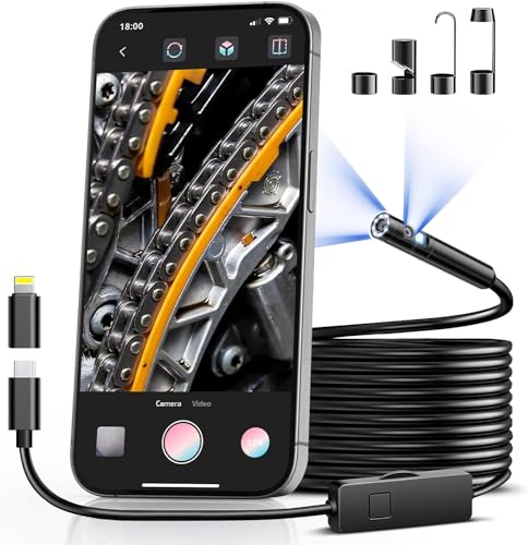 [Dual-Lens] Borescope,Endoscope Camera with Light,1920P Inspection Camera with 8+1 Adjustable LED Lights, Endoscope with 16.5ft Semi-Rigid Cable Snake Camera for iPhone, iPad, Samsung