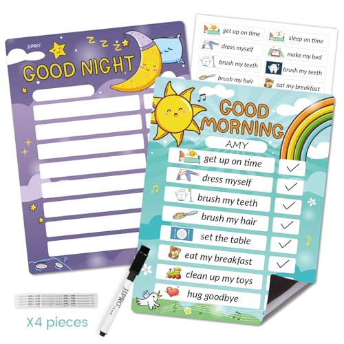 JJPRO Magnetic Kids Daily Schedule Whiteboard-Fridge Magnet to Log Bedtime Routine-Sun Morning Routine Activity Poster,Dry Erase Routine Chart Checklist for Kids at Home