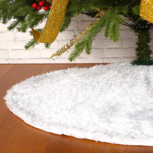 Sattiyrch Faux Fur Christmas Tree Skirt 36',White Xmas Decorations for 6ft Christmas Tree (White, 36in)