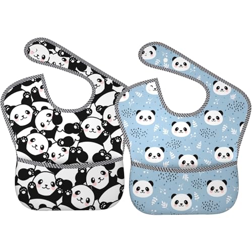 Qwalnely Panda Bibs Baby Stuff 2Packs for 6-24 Months Waterproof Washable Fabric (Panda)