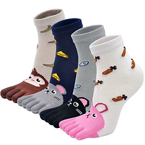 Hellomamma Kids Toe Socks Girls Cute Animal Cat Dog Cotton Sox Five Finger Ankle Sock