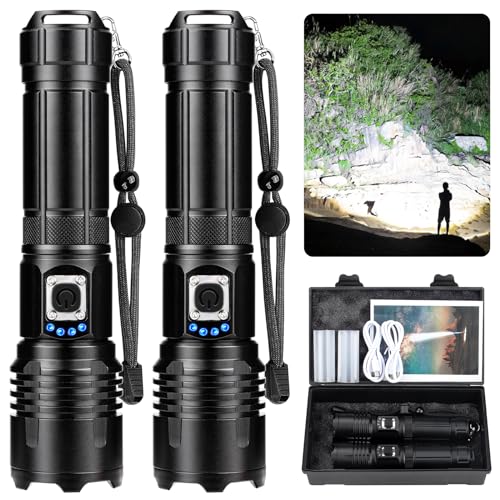 Alicegirl Flashlights High Lumens Rechargeable 2 Pack, 990000 Lumen Super Bright Led Flashlight with USB Cable, IPX7 Waterproof, 5 Modes Powerful Handheld Flash Light for Home Camping Emergency