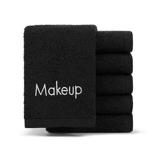 Arkwright Makeup Towels - Pack of 6 - Soft & Gentle Cotton Washcloth Face Make Up Remover, Reusuable Eraser Cloth Essentials for Hosts & Artists, 13 x 13 in, Black