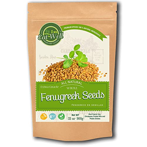 Eat Well Whole Fenugreek Seeds 32 oz, Bulk Fenugreek Methi Seed in Reseable Bag, Fenogreco en Semillas, Can be Ground to Powder or Used as Tea, 100% Natural Fresh Gourmet Spice Ingredients for Cooking