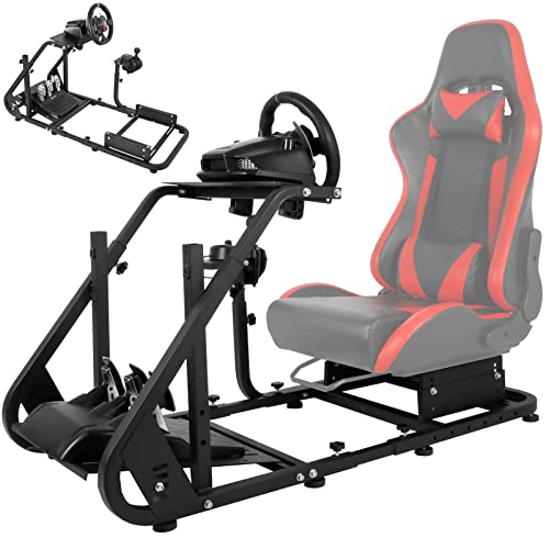 Dardoo Racing Simulator Cockpit Fits for Logitech G923 G920 G29 G PRO Thrustmaster T300RS GT T248 PS Stable Adjustable Steering Gaming Cockpit Wheel, Pedal, Handbrake and Seat Not Included