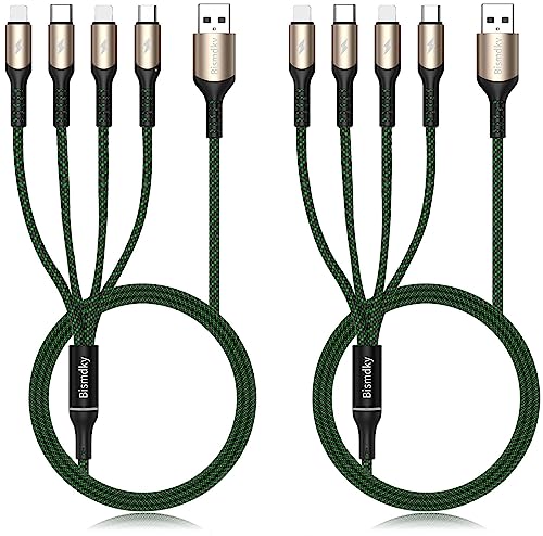 Yifchoti 2Pack 4FT Multi Charging Cable 4 in 1 Nylon Universal USB Fast Charge Cord,with 2*iOS/Type-C/Micro Port Adapter, for iPhone 15/14/13 Pro Max iPad Mini 6 Air,Galaxy S23, Phones & Tablets