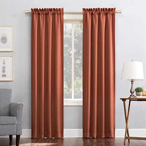 Sun Zero Easton Energy Saving Blackout Rod Pocket Curtain Panel, 40' x 84', Terracotta