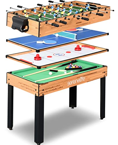 4in1 Portable Multi Game Table, 48” Sports Arcade Game with Accessories, Ping Pong, Air Hockey, Pool Billiards, Soccer Foosball All in One, for Indoor and Outdoor, Family, Kids and Adults