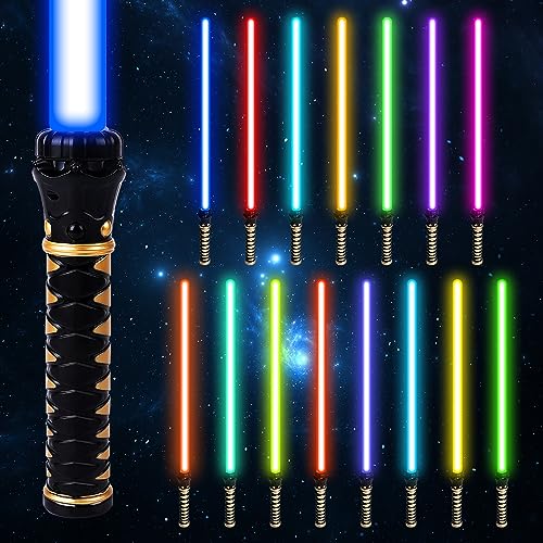 VATOS 1 Pack 15 Colors Light up Saber, High LED Light Swords with FX Sound & Realistic Handle, Expandable Light up Saber Toy for Kid Adult, Galaxy War Fighters and Warriors, Children's Day Gift