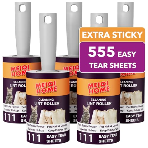 Lint Rollers for Pet Hair Extra Sticky, 555 Sheets Mega Value Set Lint Roller with 5 Upgraded Handles, 5 Rollers Portable Pet Lint Remover for Clothes, Furniture, Carpet, Dog & Cat Hair Removal