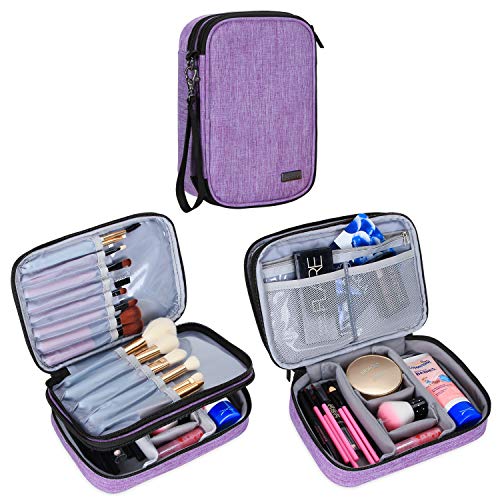 Teamoy Travel Makeup Brush Case(up to 8.8'), Professional Makeup Train Organizer Bag with Handle Strap for Makeup Brushes and Makeup Essentials-Medium, Purple(No Accessories Included)