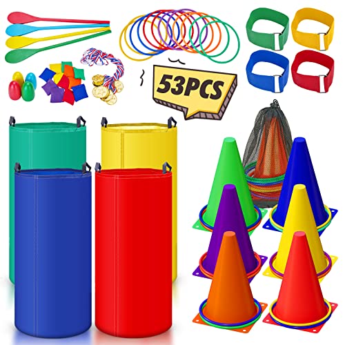 53PCS Outdoor Lawn Carnival Games Bean Bags Ring Toss Set Potato Sack Race Bags Egg and Spoon Race Games Party for Kid Adult Family，Birthday Party Family Reunion Outside Field Day Easter Games