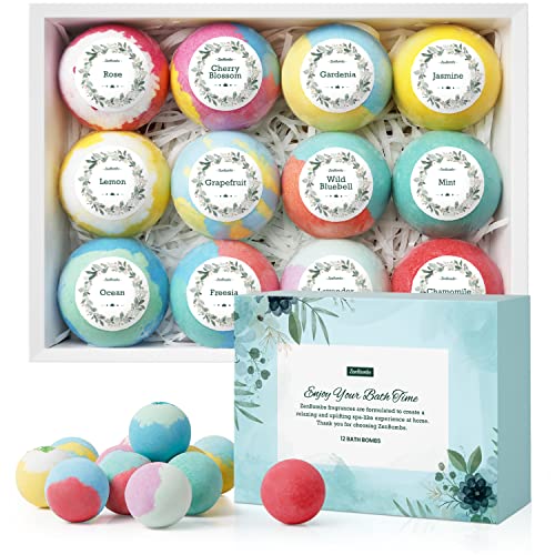 ZenBombs Bath Bombs for Women, Mothers Day Gifts for Mom, 12pcs Handmade Natural Bath Bomb Gift Set, Bath Bomb with Shea Butter & Essential Oils, Amazing Gift for Her, Wife, Girlfriend, Mother