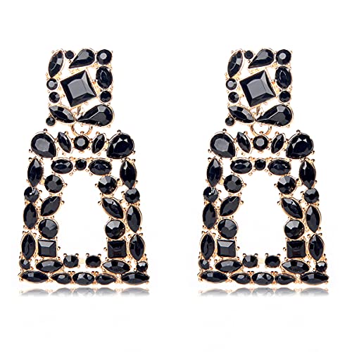KELMALL Sparkly Rhinestone Rectangle Dangle Earrings for Women Crystal Geometric Drop Trendy Statement Earrings
