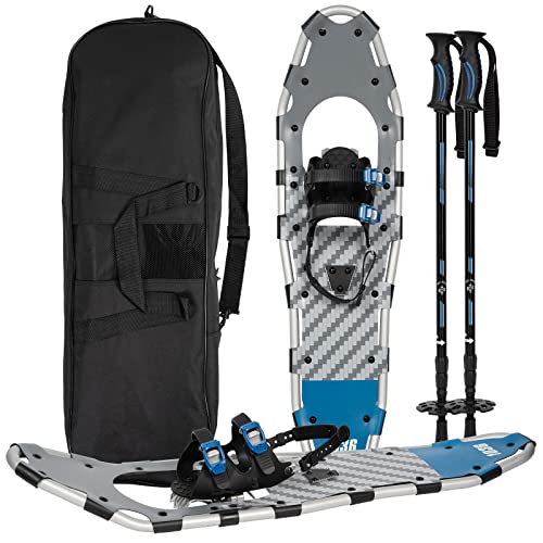 G2 36 Inches Light Weight Snowshoes Set with Trekking Poles, Anti-slip Sole, Fast Ratchet Binding, for Women Men Youth (Blue)