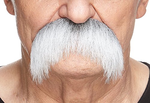 Mustaches Self Adhesive Fake Mustache, Novelty, Walrus False Facial Hair for Adults, Costume Accessory for Halloween, Gray with White Color