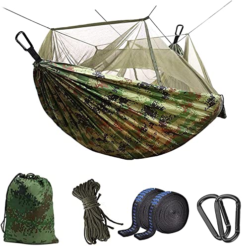 Camping Hammock with Mosquito Net Uplayteck Portable Double/Single Travel Hammock Insect Netting 210D Nylon Hammock Swing for Backyard Garden Camping Backpacking Survival Travel (Camo)