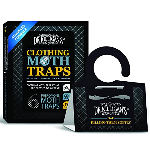Dr. Killigan's Premium Clothing Moth Traps with Pheromones Prime | Organic Clothes Moth Trap with Lure for Closets & Carpet | Moth Treatment & Prevention | Case Making & Web Spinning (6 Pack, Black)