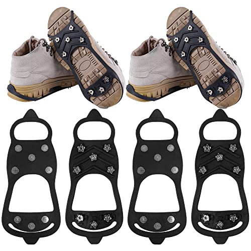 WBCBEC 2 Pairs Non Slip Gripper Spike Ice Traction Cleats Walk Traction Cleat Ice Snow Grips for Shoes, Boot with 8 Steel Studs Crampons
