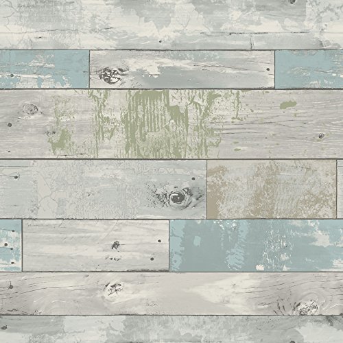 NuWallpaper NU3126 Beachwood Peel & Stick Wallpaper, Multicolor , Blue