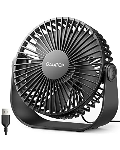 Gaiatop USB Desk Fan, 3 Speeds with Strong Airflow, 5.5 Inch Quiet Small Portable Table Fan, 90° Rotate Personal Cooling Fan For Bedroom Home Office Desktop Travel (Black)