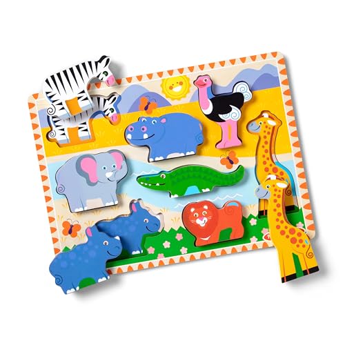 Melissa & Doug Safari Wooden Chunky Puzzle (8 pcs) - Wooden Puzzles for Toddlers, Animal Puzzles For Kids Ages 2+ - FSC-Certified Materials , 12' x 10.8' x 1'