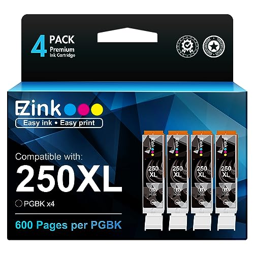 E-Z Ink (TM Compatible Ink Cartridge Replacement for Canon PGI-250XL PGI 250 XL to use with PIXMA MX922 MX722 MG5420 MG5520 MG5620 MG6320 MG6420 MG6620 MG7120 MG7520 iP8720 (Large Black) 4 Pack