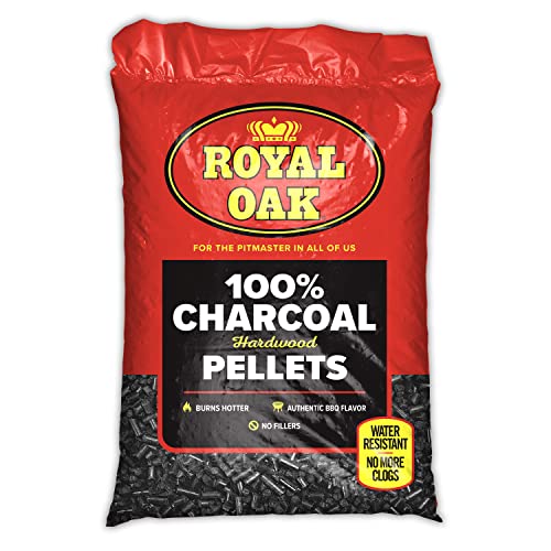 Royal Oak 100 Percent Charcoal Hardwood Pellets for Real BBQ Flavor, Grilling and Smoking, High Heat, Resists Water, Easy to Clean, 30 Pound Bag