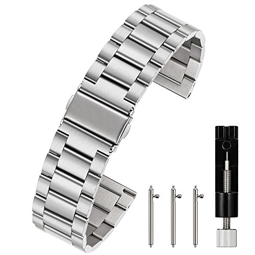 Berfine 20mm Quick Release Watch Strap,Premium Solid Stainless Steel Watch Band Replacement,Silver