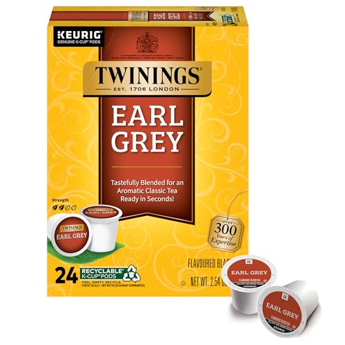 Twinings Earl Grey K-Cup Pods for Keurig, Caffeinated Black Tea Flavoured with Citrus and Bergamot, 24 Count (Pack of 1), Enjoy Hot or Iced