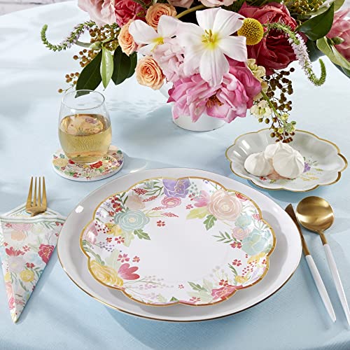 Kate Aspen Garden Blooms 9 in. Premium Decorative Paper Plates | Party Supplies (350 GSM weight -Set of 16) - Perfect for Weddings, Bridal Brunches, Bridal/ Baby Showers