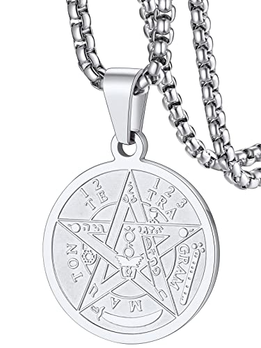 FaithHeart Pentacle Necklace for Men, Tetragrammaton Eliphas Levi's Pentagram Protection Pendant, Amulet Wiccan Jewelry Silver