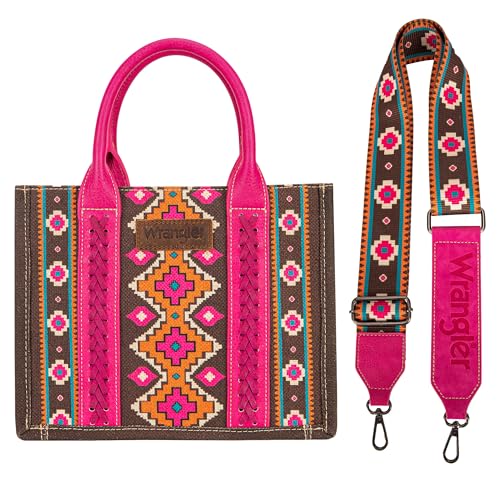 Wrangler Tote Bag for Women Western Shoulder Purses Boho Aztec Satchel Hobo Handbags Hot Pink WG2203-8120SHPK