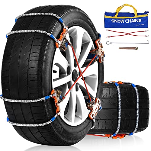 QIYISS Snow Chains, Tire Chains for SUV Car Pickup Trucks, Universal Adjustable Emergency Traction Chains, Tire Width 195 205 215 225 235 245 255 265MM 8pack