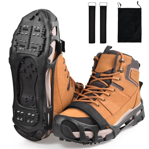 Ice Snow Traction Cleats for Shoes and Boots Non-Slip Crampon Snow Cleats for Winter Walking on Snow and Ice Boots Cleats for Men Women Walking Jogging Hiking (24 Steel Crampons, Size XL)