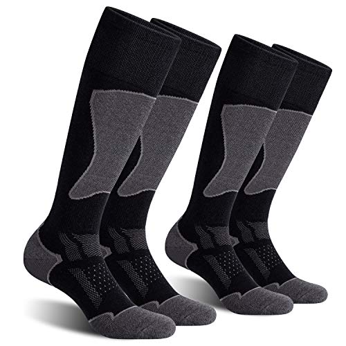 CS CELERSPORT 2 Pack Ski Socks for Men and Women Skiing, Snowboarding, Cold Weather, Winter Performance Socks, Black+Grey, Large