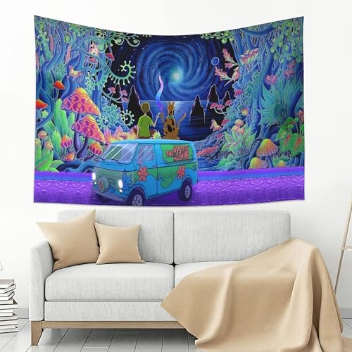 Scooby Trippy Tapestry, Cartoon Anime Tapestry Aesthetic Mushroom Tapestry Wall Hanging Dorm Backdrop Poster Home Decor for Bedroom Living Room (60 x 40 in)