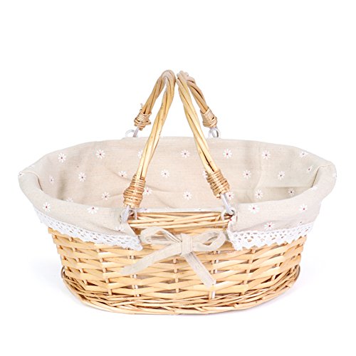 MEIEM Wicker Gift Baskets Empty Oval Willow Woven Picnic Cheap Easter Candy Storage Wine Basket with Handle Egg Gathering Wedding Basket (Natural)